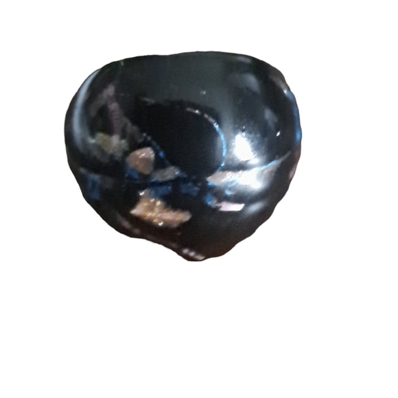 VTG espresso black marbled sparkle bits color hue BUBBLE glass ring thick  70's - Picture 3 of 8
